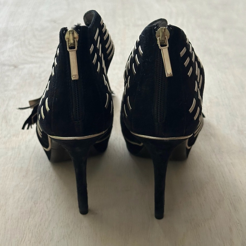 Christian Dior Heels Womens 39.5 Black Suede Lace Up Cage Stiletto Sandals Italy - Picture 7 of 8